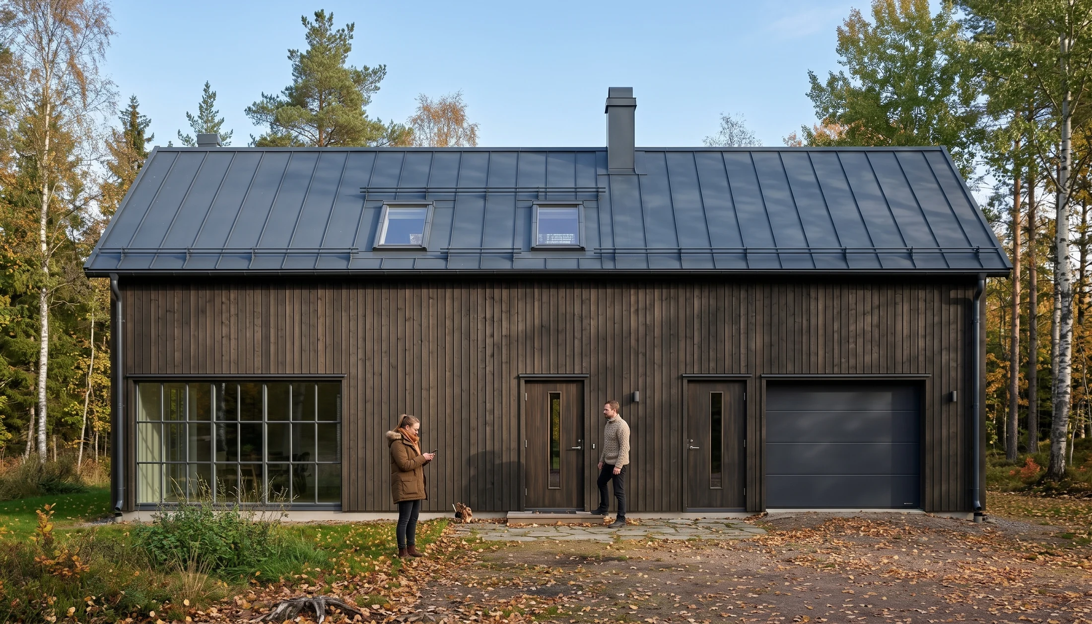 Visualisering av trähuset i skogen i dagsljus